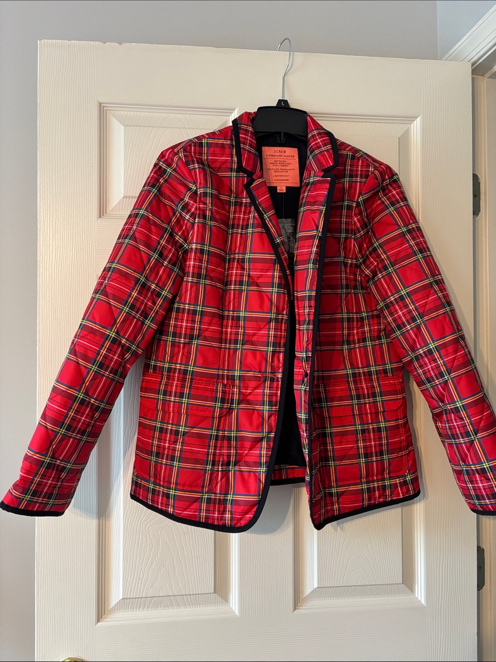 J. Crew Red Tartan Plaid Puffer Jacket